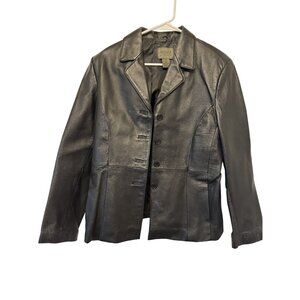 Vintage John Paul Richard Womens Black Leather Blazer Jacket Size 12